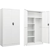 loibinfen Metal Locker Storage Cabinet with 2 Doors and 4 Shelves, White Steel Storage Cabinet Lo...