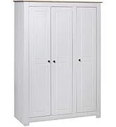 GOLINPEILO Wooden 3-Door Wardrobe Storage Closet Clothes Organizer with 3 Doors and Compartment W...