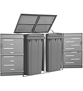 loibinfen Metal Double Outdoor Wheelie Storage Bin Shed with Handy Door and Locking System for Ba...