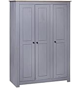 GOLINPEILO Wooden 3-Door Wardrobe Storage Closet Clothes Organizer with 3 Doors and Compartment W...