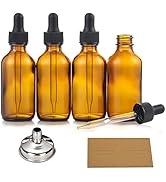 AOZITA 4 Pack, 2 oz per Bottles with 1 Funnels & 4 Labels - 60ml Thick Dark Amber Glass Tinct...