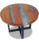 GOLINPEILO Unique Round Coffee Table Teak Wood Resin End Side Table Pure Handmade for Home Office...