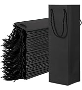 WUWEOT 50 Pack Black Wine Gift Bag, Wine Tote Bags Bulk Kraft Paper Bag with Handles for Party, S...