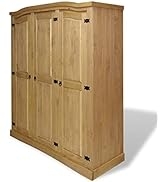 loibinfen Wooden 2-Door Wardrobe with 1 top Shelf and 1 Hanging bar Solid Pinewood Double Door Cl...