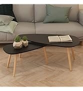 loibinfen 2 Pieces Wooden Coffee Table Set Solid PiLoibinfenood Black