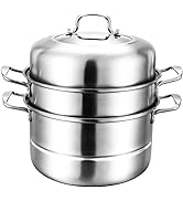 WUWEOT 11" Steamer Pot, 3 Tier Stainless Steel Steaming Pot Dim Sum Cookware, Food Vegetable Cook...