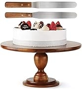 RABAHA Acacia Wood Cake Stand Rustic – 13 inch Cake Stand Wooden with 2 Icing Spatulas - Wedding ...