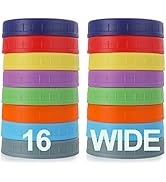 WIDE Mouth Mason Jar Lids [16 Pack] for Ball, Kerr and More - Colored Plastic Storage Caps for Ma...