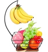 Livabber Countertop Fruit Basket Bowl with Banana Hanger, Modern Standing Fruit Vegetable Bowl St...