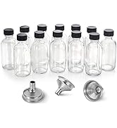 12 Pack, 2 oz Small Clear Glass Bottles with Lids & 3 Stainless Steel Funnels - 60ml Boston Round...