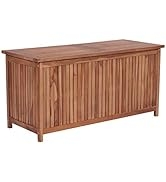 loibinfen Wooden Garden Patio Storage Box with stitched PE bag, Deck Storage Container Box for Pa...