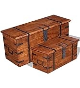 loibinfen Two Piece Wooden Storage Chest Set Solid Wood With two side handles Brown