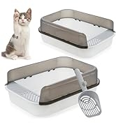 WUWEOT 2 Pack Open Top Cat Litter Box, Anti-Splashing Large Cat Litter Pan, Semi-Closed Removable...