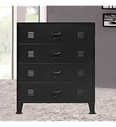 loibinfen Industrial Style Steel 4-Drawer Dresser Storage Chest with Handles, Black Metal End Sid...