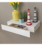 loibinfen 1pcs MDF Floating Wall Display Shelf with Storage Drawer Wall Mounted Book DVD Storage ...