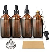 AOZITA 4 Pack, 4oz Dark Amber per Bottles with 1 Funnels & 4 Labels - 4 oz / 120ml Brown Glas...