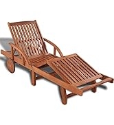 loibinfen Classic Wooden Garden Sun Lounger with 2 Wheels,Solid Acacia Wood Patio Chaise Lounge, ...