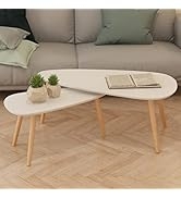 GOLINPEILO 2 Pieces Oval Coffee Table Set, Solid PiGOLINPEILOood Nesting Table Set of 2, Modern T...