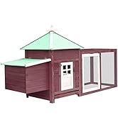 GOLINPEILO Outdoor Wooden Chicken Coop Backyard Rabbit Hen House with Nest Box, Solid Fir Wood Ra...