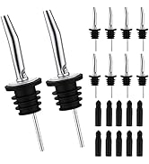 10 Pack Liquor Bottle Pourers, Stainless Steel Pour Spouts with Long Dust Caps Covers, Seal Pour ...