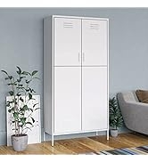 loibinfen Metal Wardrobe Cabinet, Steel Tall Storage Cabinet with Doors and Shelves, Metal Storag...