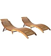 loibinfen 2 pcs Wooden Sun Loungers with Folded Funciton, Solid Acacia Wood Patio Chaise Lounge, ...