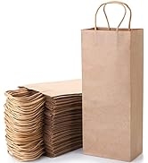 WUWEOT 50 Pack Kraft Paper Bags, 5.4"x3.3"x13" Recyclable Brown Wine Bags Paper Gift Bags Retail ...