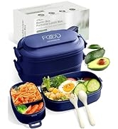 Bento Box Adults Lunch Box: Stackable Lunch Box w/ Utensils, Leak-Proof Portable Lunchbox w/ Divi...