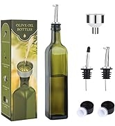 AOZITA 17oz Glass Olive Oil Bottle Dispenser - 500ml Green Oil and Vinegar Cruet with Pourers and...