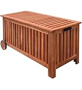 loibinfen Outdoor Patio Storage Box with 2 wheels, Wooden Cushion Box Deck Boxes for Patio Garden...