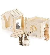 WUWEOT Large Rabbit Castle, Wooden Bunny Houses and Hideouts, Luxurious Small Animal Hideaway Pla...