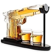 Gifts for Men Dad Whiskey Decanter Set 9 Oz with Two 2 Oz Glasses, Pistol Gun Unique Birthday Gif...