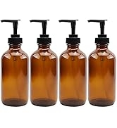 Cornucopia 8-Ounce Amber Glass Pump Bottles (4-Pack); Empty Boston Round Bottles w/Black Plastic ...