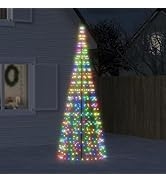 GOLINPEILO 118.1" Christmas Tree Light on Flagpole 550 LEDs Colorful, Artificial Christmas Cone T...