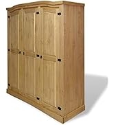 GOLINPEILO Wooden Wardrobe Closets 3 Doors with a Hanging bar, 4 Shelves, Solid Pinewood 3 Doors ...