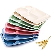 WUWEOT 8 Pack Divided Food Plates, 13.5" Wheat Straw Tray, 5-Compartment Unbreakable Fast Food Tr...