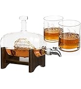 Whiskey Ship in a Barrel Decanter With Ship With 2-10 oz Glasses - By The Wine Savant, Whiskey & ...