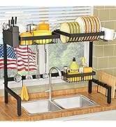 YKLSLH 2 Tiers Retractable Large Over The Sink Dish Drying Rack, for All Sinks (24.8"-35.4"),Adju...