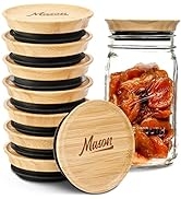 8 Pack Bamboo Mason Jar Lids Wide Mouth, CROWN Shaped Natural Wooden Storage Lids w Silicone Seal...