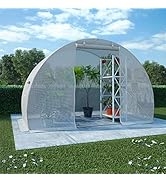 GOLINPEILO Large Walk in Tunnel Greenhouse Zipper Mesh Door with Side Windows, Outdoor Patio Vege...