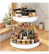 Double Layer Lazy Susans,2 Tiers Plastic Turntable with Adjustable Height, 360° Rotating Spice Ra...