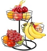 Livabber 3-Tier Fruit Basket Bowl with Banana Hanger, Metal Fruit Vegetable Storage Basket with B...