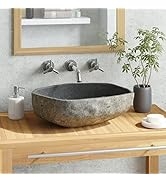 GOLINPEILO Bathroom Vessel Sink Oval Wash Basin River Stone for Hotel Art Basin, Above Counter Ov...