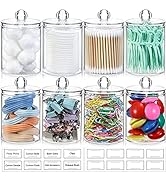 8 Pack Qtip Holder Dispenser with Lids & Labels, Cotton Ball, Cotton Swab, Cotton Round Pads, Flo...