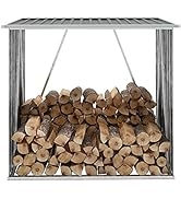 loibinfen Garden Log Storage Shed Galvanized Steel, Multi-Use Shed with Firewood Storage, Firewoo...