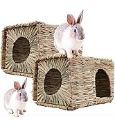 WUWEOT 2 Pack Large Grass Bunny House, Foldable Woven Animal Hut, Play Hideaway Bed Hay Mat Chew ...