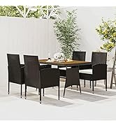 loibinfen 5 Piece Patio Dining Set Poly Rattan Black and Cream White, Outdoor Garden Patio Furnit...