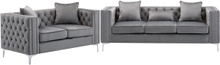 Lorreto Velvet Fabric Sofa Loveseat Set with Chrome Metal Legs