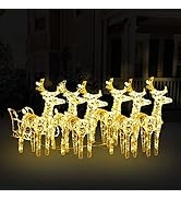 GOLINPEILO 6pcs Reindeers & Sleigh Christmas Decoration with 320 LEDs for Christmas Decorations O...