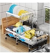 YKLSLH Stainless Steel Expandable Dish Drying Rack, 2 Tier Large Drying Rack for Kitchen Counter ...